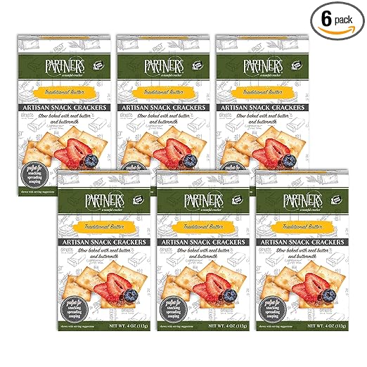 Partners Snack Crackers, Traditional Butter, 4 Ounce (Pack of 6), Made with Real Ingredients, Non-GMO, Kosher