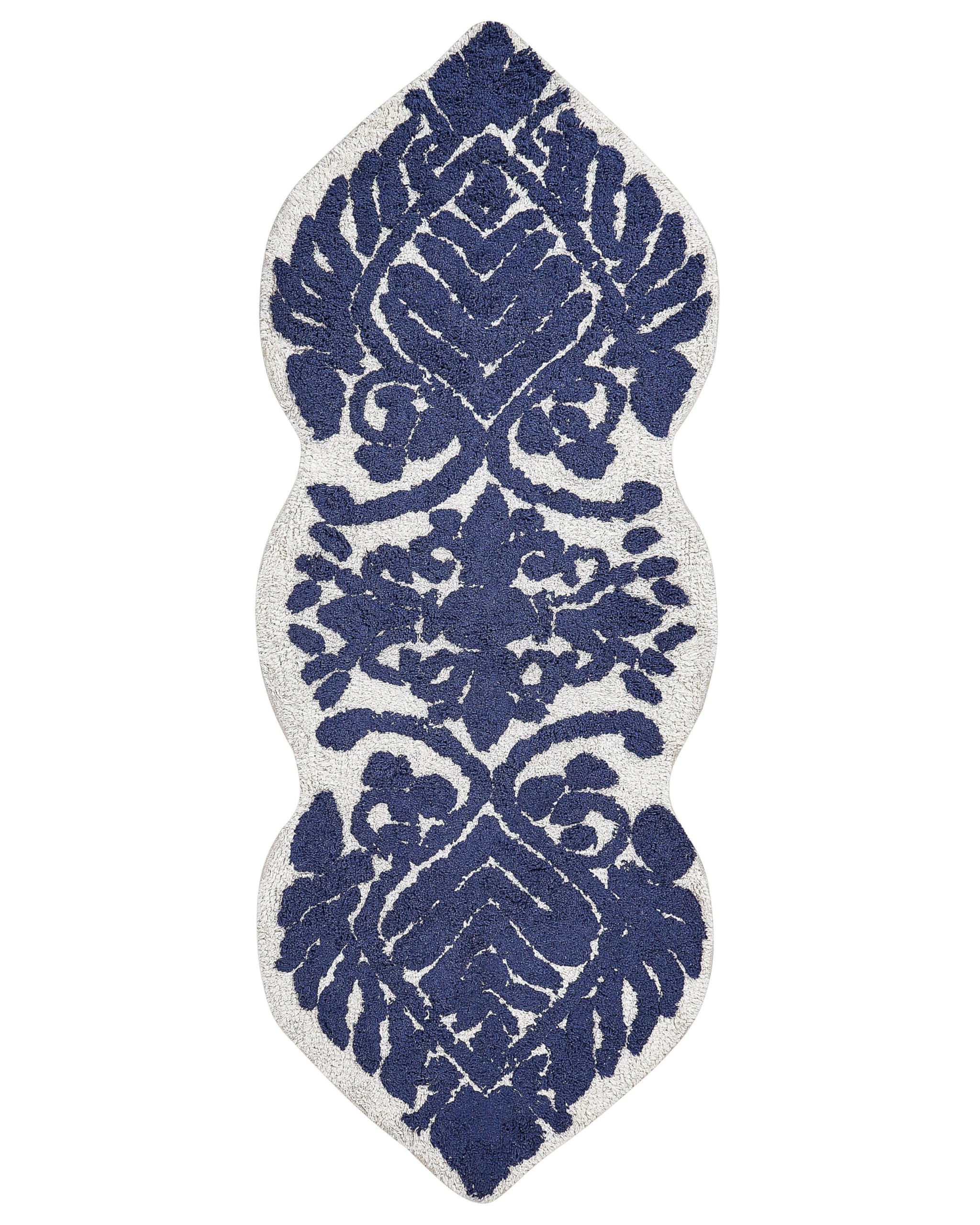 Beliani Tappeto da bagno moderno in cotone di forma irregolare 150 x 60 cm con motivo decorativo Accessori da bagno blu