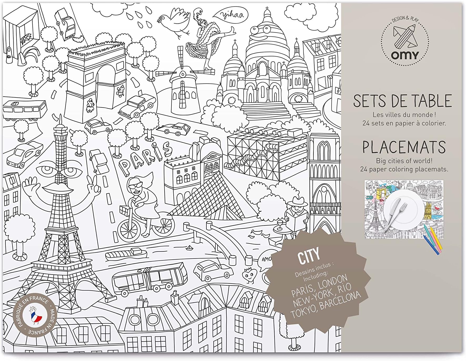 Omy Paper Coloring Placemats - World Cities - Hours of Creative Play (11.8" x 15.7")