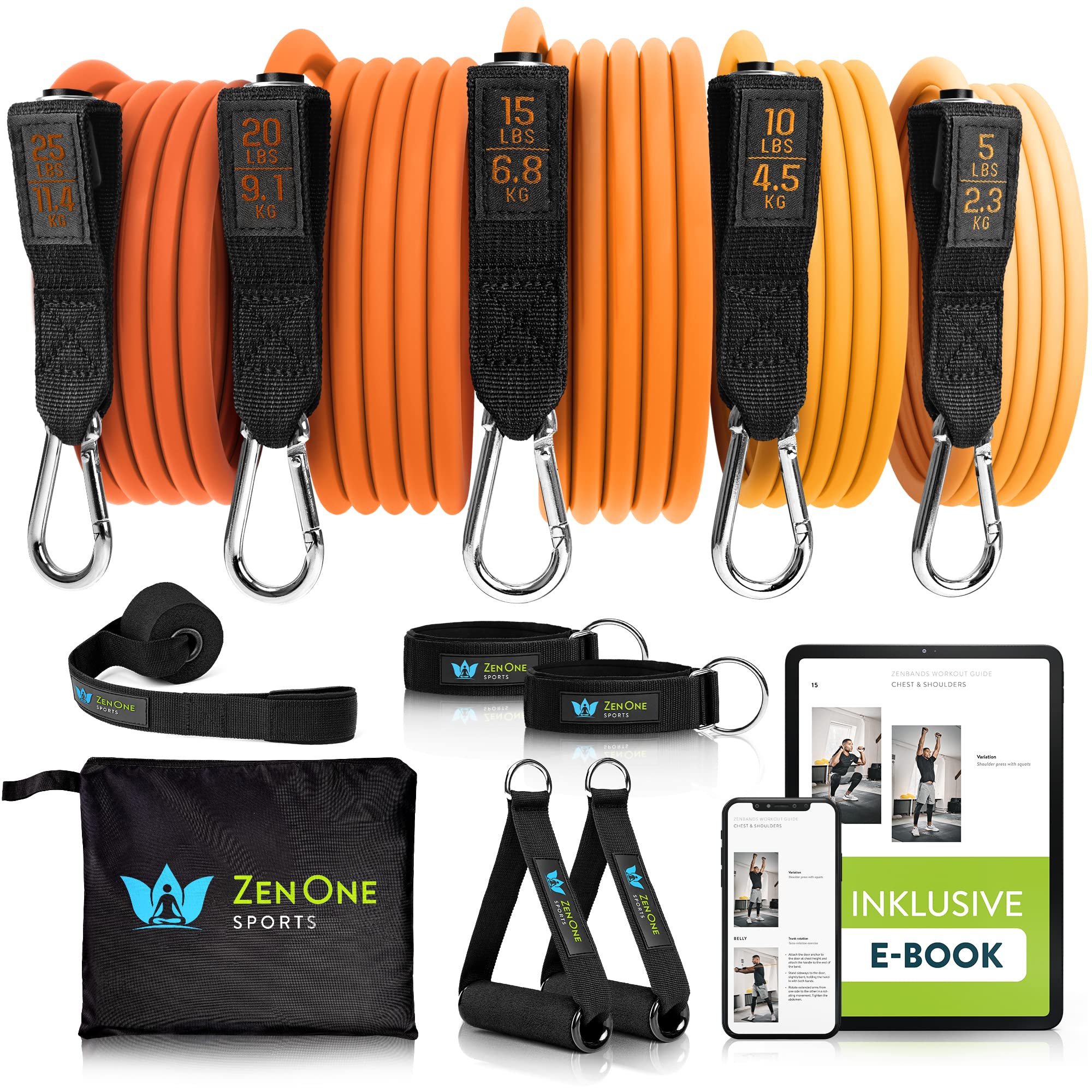 ZenOne Sports® Resistance Bands Set I Robuste Fitnessbänder in 5 Stärken I Widerstandsbänder für Krafttraining - Zuhause & Unterwegs I Trainingsbänder, Fitness-Bänder, Gummibänder Sport