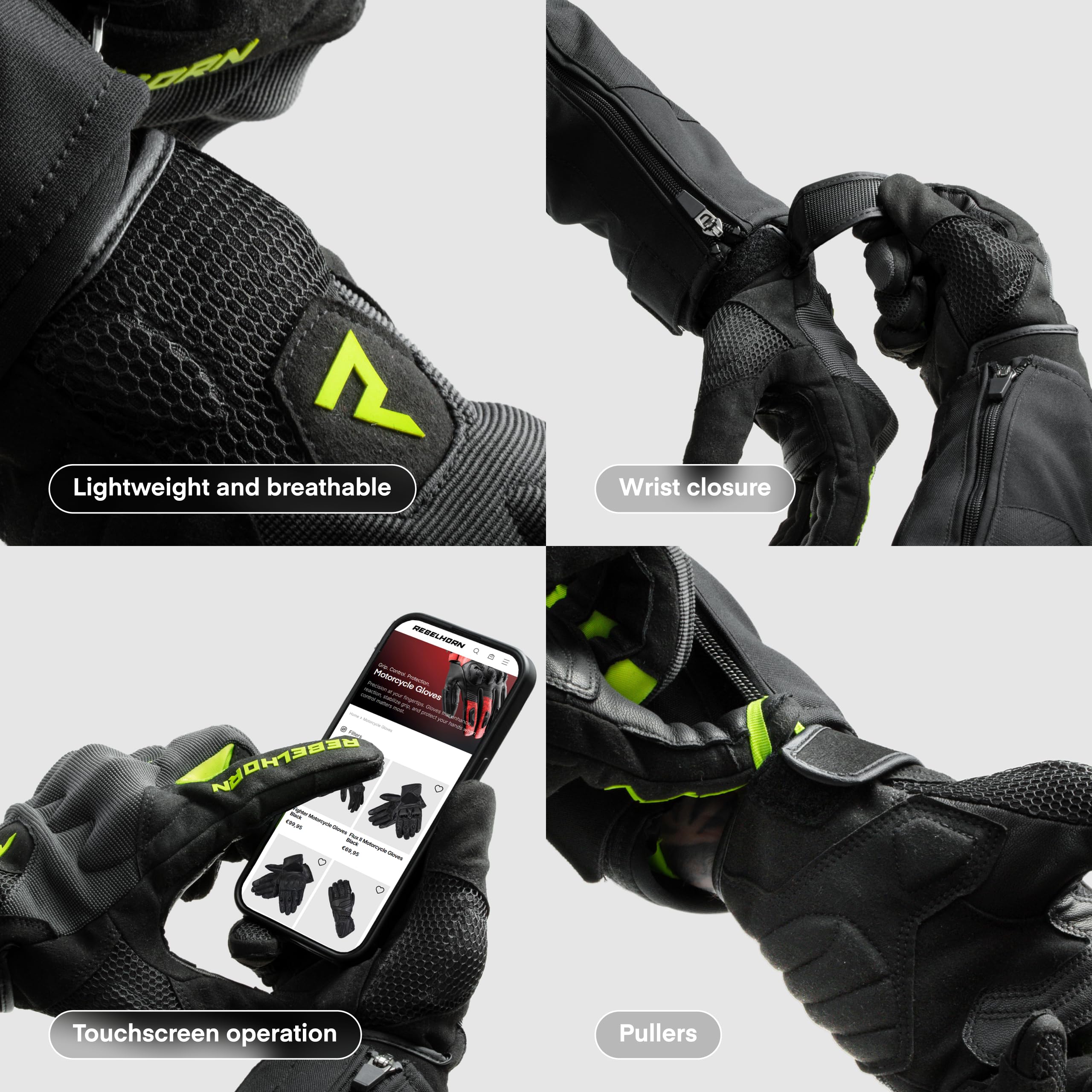REBELHORN Core Motorradhandschuhe Herren | Textil | Knöchelprotektoren | Große Mesh Belüftungspaneele | Touchscreen-Unterstützung | Schutzstufe 1 KP | Größen bis 3XL