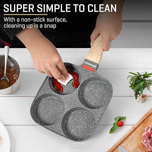 Miniatura 6 de MyLifeUNIT Sartén para huevos de 4 tazas con tapa, olla antiadherente de aleación de aluminio para desayuno, panqueques, hamburguesas, sándwiches,