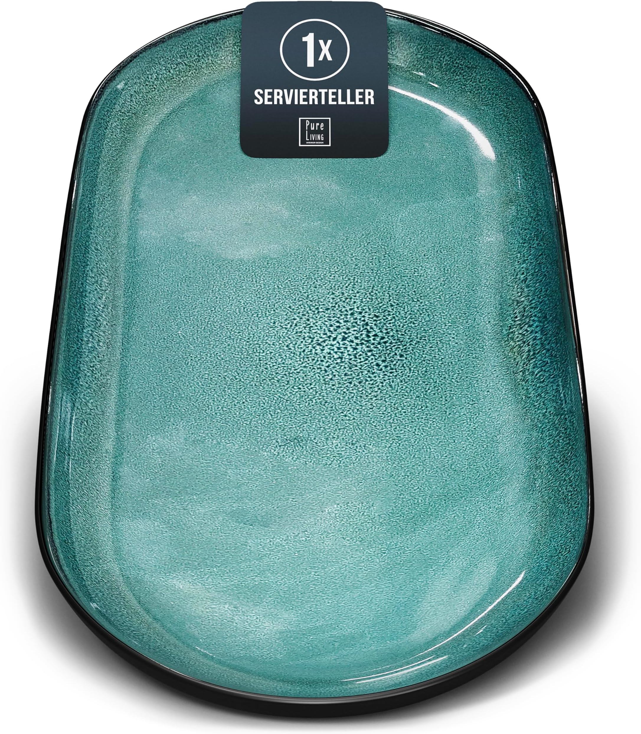 Ibiza Stoneware Serving Plate, Mediterranean Serving Plate, Large, Dishwasher, Microwave and Scratch-Resistant, Serving Plate, Oval, Serving Plate, Large, Pure Living Tableware in Petrol