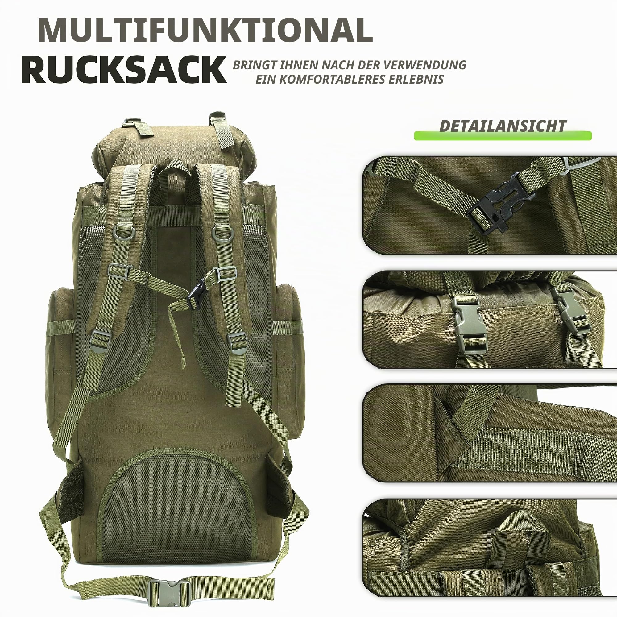 100 l Camping-Wanderrucksack, Molle-Militär-Rucksack, wasserdicht, leicht, Wanderrucksack