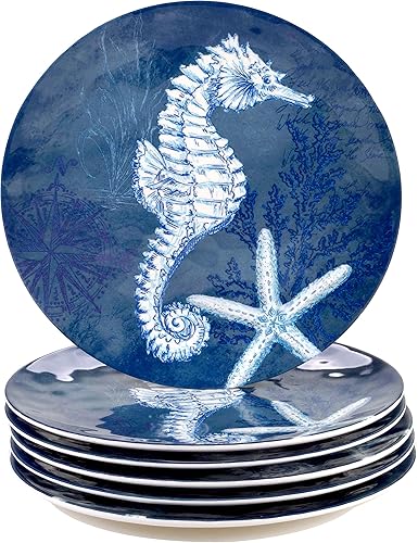 Miniatura 3 de Certified International Oceanic - Juego de vajilla de melamina de 12 piezas, servicio para 4, multicolor y oceánico, juego de servicio de melamina
