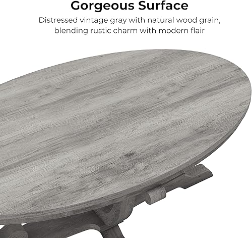 Miniatura 8 de 247 Shop at Home Jone Farmhouse - Mesa auxiliar ovalada con pedestal de madera de 48 pulgadas para sala, sala de recepción, oficina en casa,