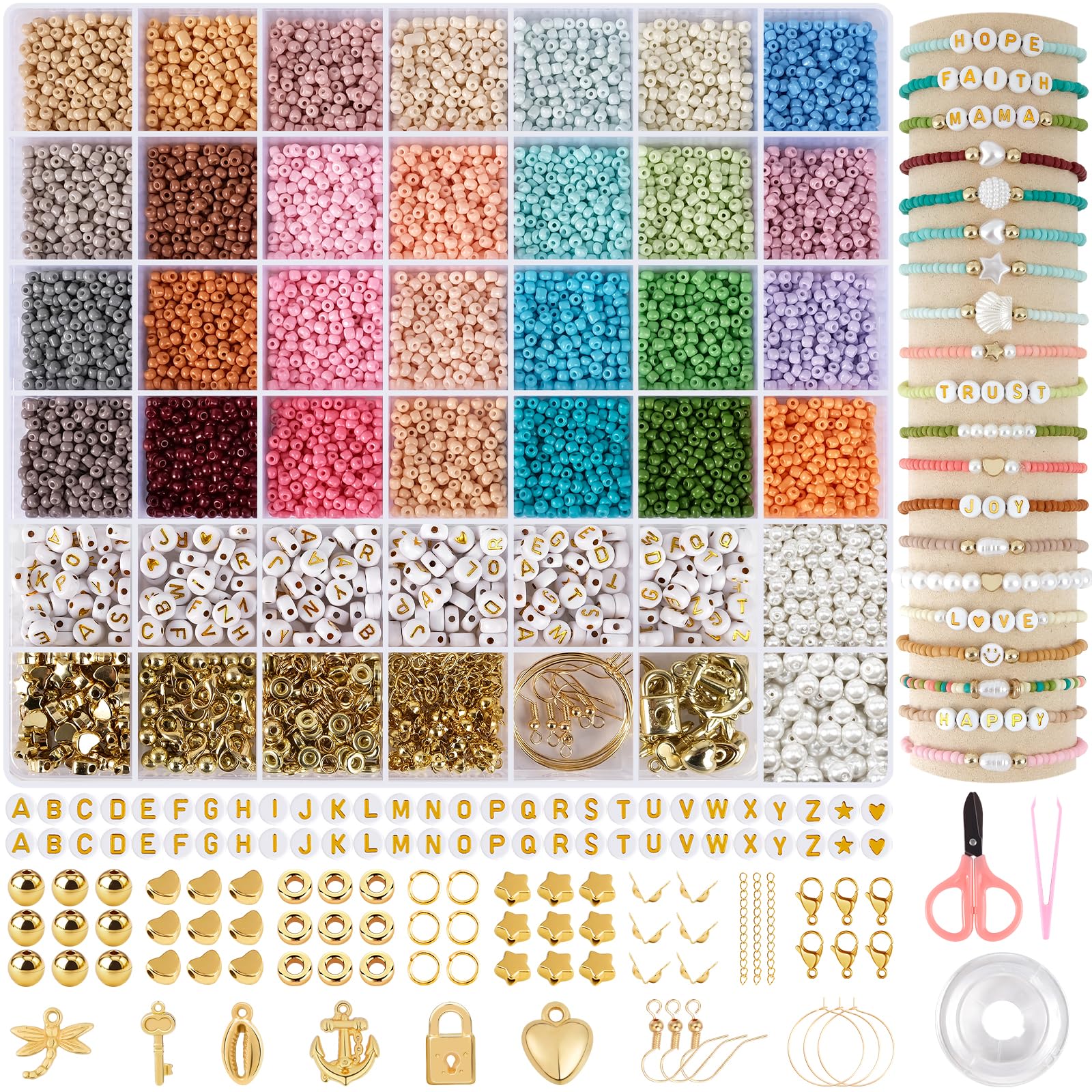 Kit De Perles Pour Bracelets DIY - 12 000 Perles En Verre 3mm, 28 Couleurs + Accessoires - Cadeau Créatif Enfants/Adultes