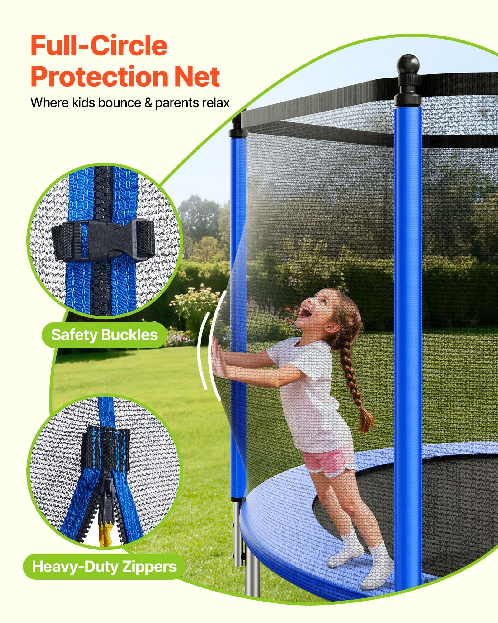 VEVOR Trampoline d'extérieur, 244 x 244 cm, Trampoline de Loisirs antirouille Rond avec Filet de sécurité et Cadre en Acier, certifié ASTM, capacité de Charge maximale 120 kg, pour Enfants et Adultes
