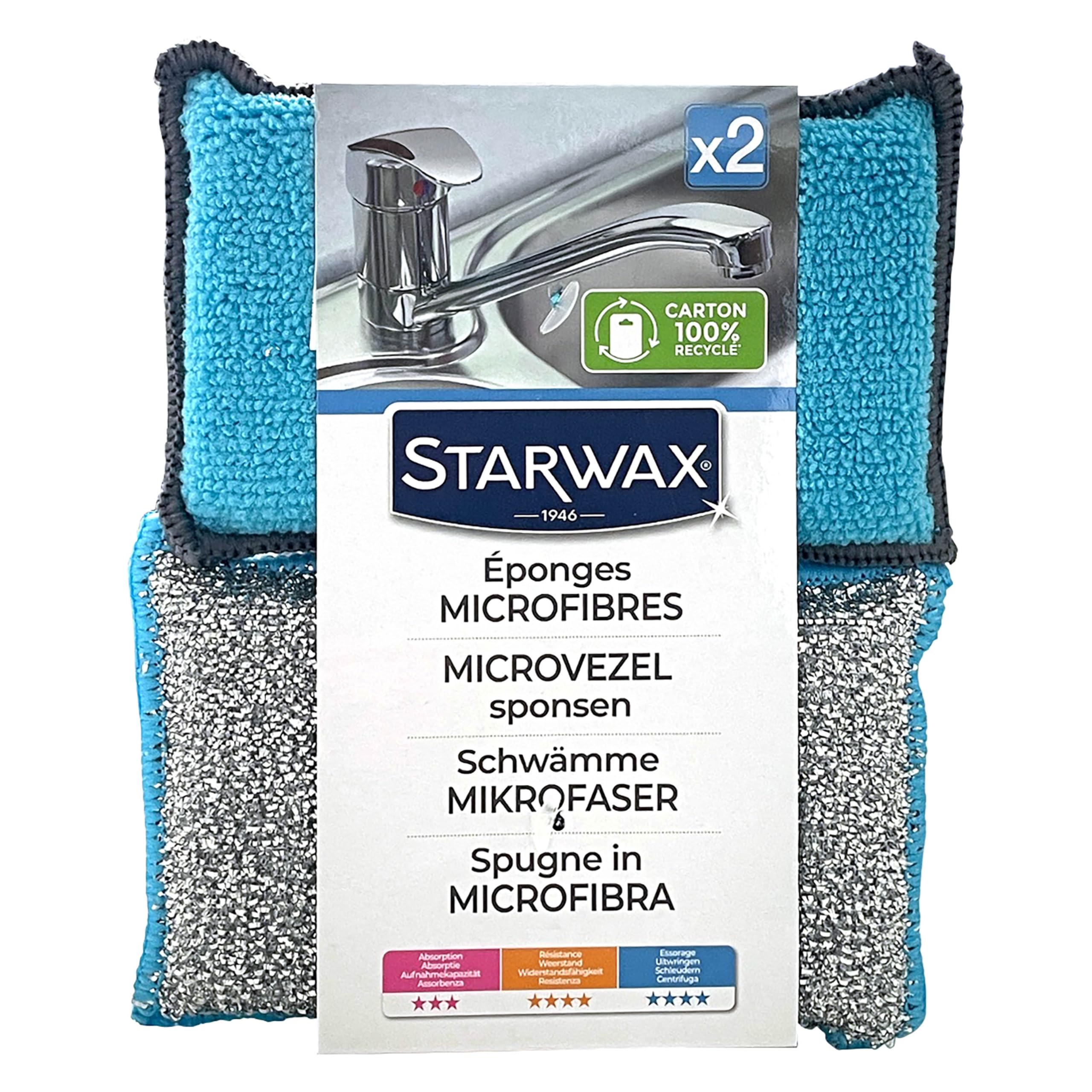 STARWAX éponges microfibres x2 absorbantes résistantes essuyantes nettoyer sans rayer polyester polyamide