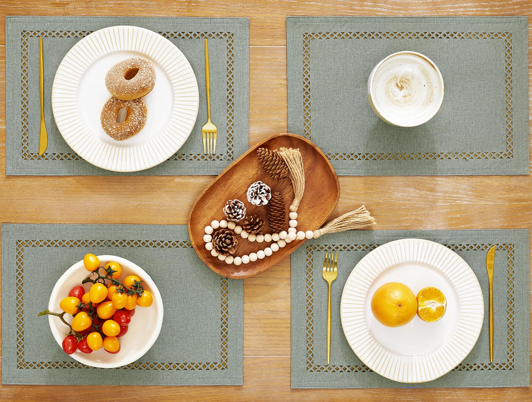 Aoztio Farmhouse Burlap Style Placemats,Table mats set of 6, 30 x 45 cm Linen Style Rustic Geometric Hollow Place Mats - Image 3