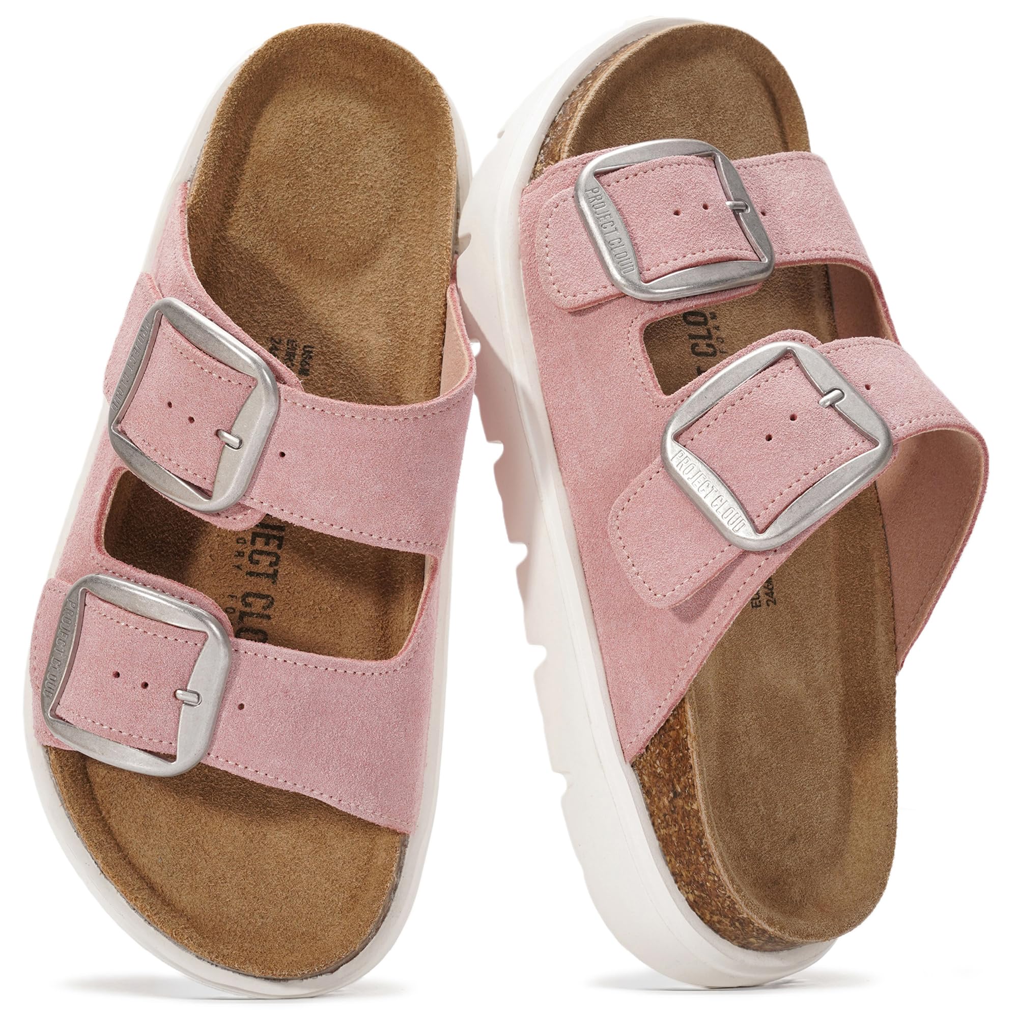 Project Cloud 100% Genuine Leather Platform Sandals Women Footwear - Wedge Chunky Slides for Women 2026 with Memory Foam Insole & Cork Footbed Womens