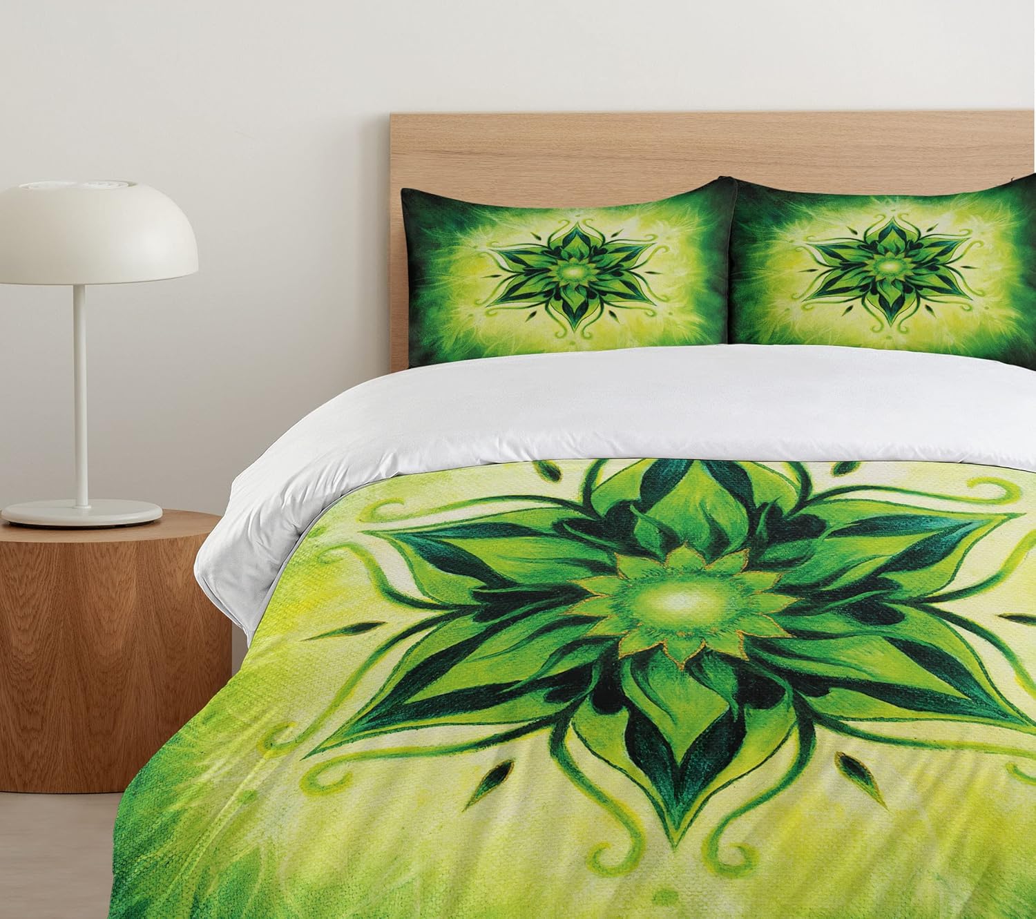 Ambesonne Lotus Duvet Cover Set, Psychedelic Floral Mandala Digital Image, Decorative 2 Piece Bedding Set with 1 Pillow Sham, Twin Size, Emerald Lime Green Twin Emerald Lime Green
