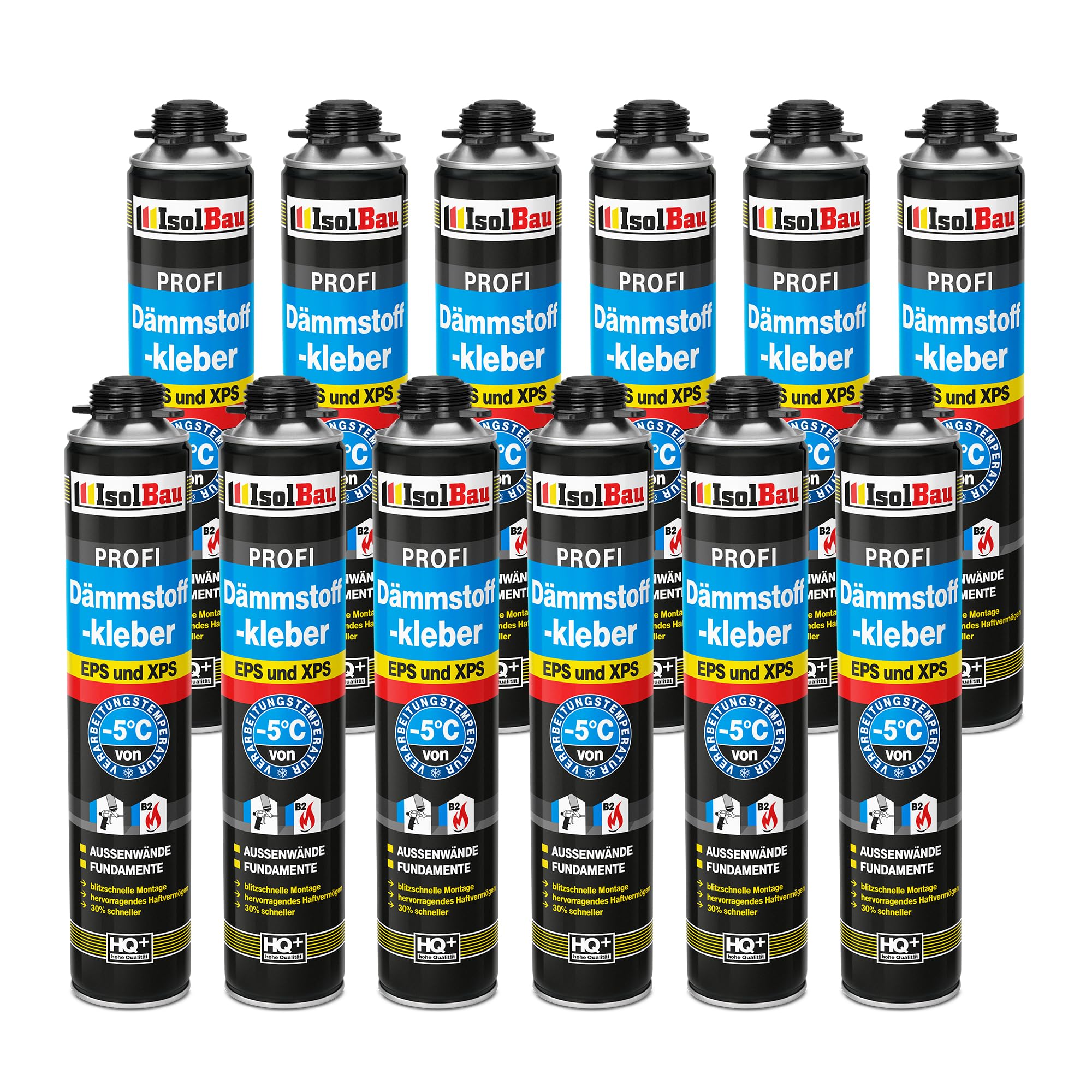 Isolbau B2 Dämmstoffkleber - 12 x 750 ml Perimeterkleber für EPS- & XPS-Platten - 1K PU-Klebeschaum für Fixieren und Isolieren
