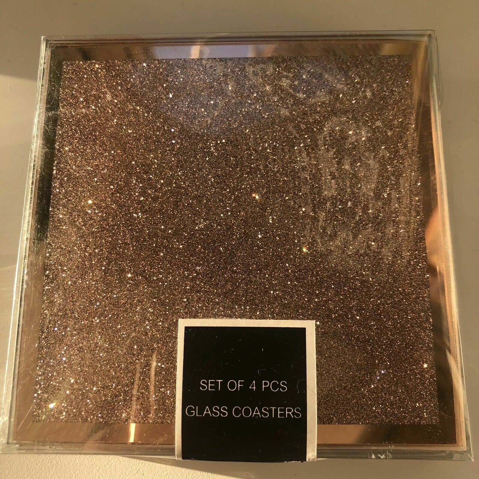 Biznest Silver Set Of Coasters & 2 Placemat Set Mirrored Sparkle Placemat Glitter Glass Placemat Rose Gold Glitter Romany Size 4
