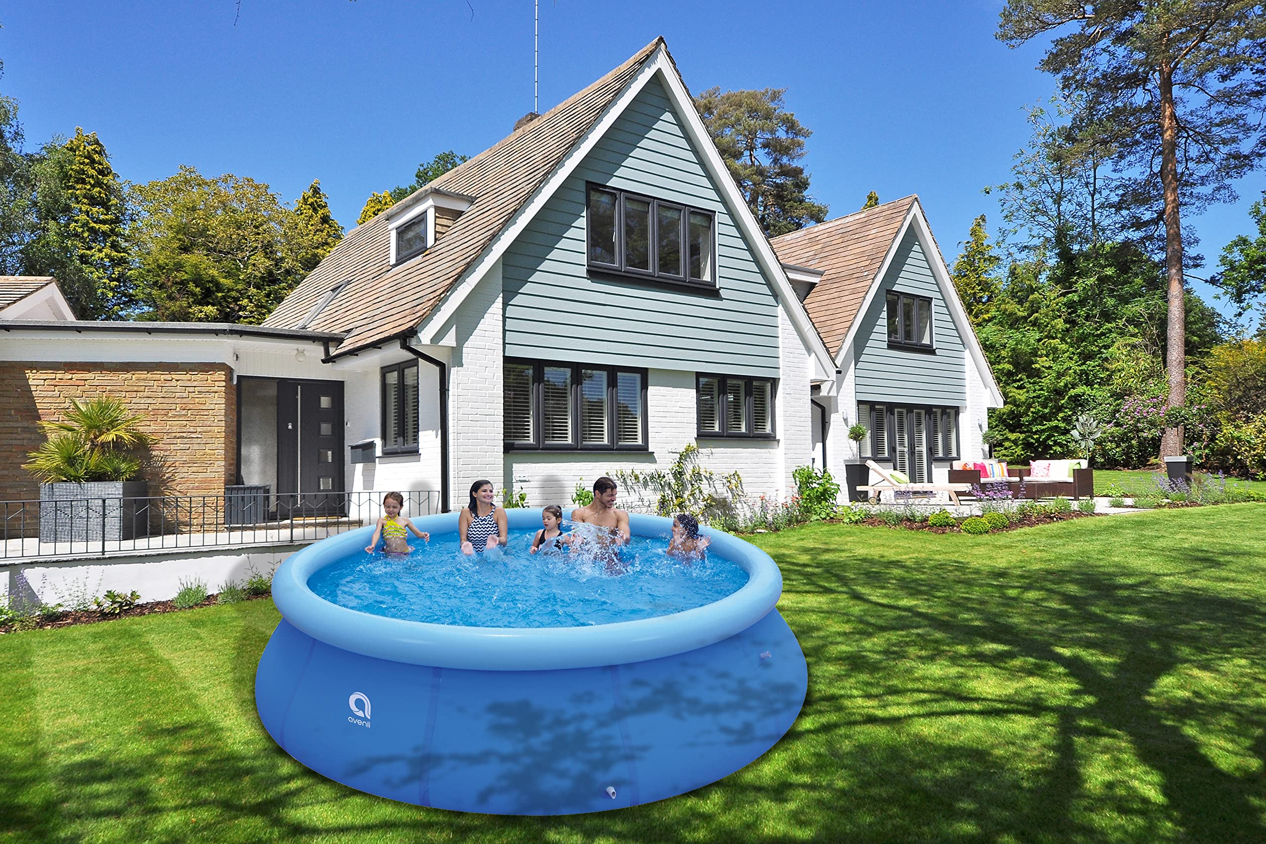 AVENLI Prompt Set Quick-Up Pool 366 x 91 cm - Aufstellpool rund mit aufblasbarem Ring, blau, ohne Pumpe - Schwimmbecken für Garten, Familien & Kinder