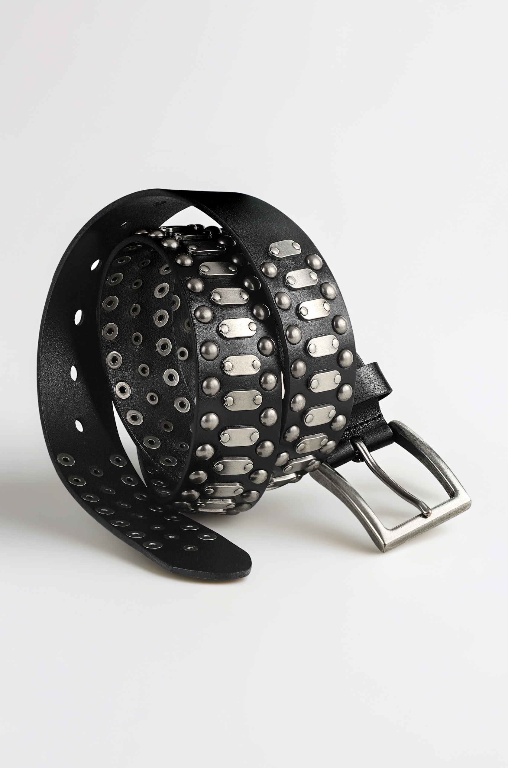 Fioretto Stylish Mens Studded Casual Italian Cowhide Leather Belts For Jeans Punk Rock Rivets Belt With Buckle For Men Black