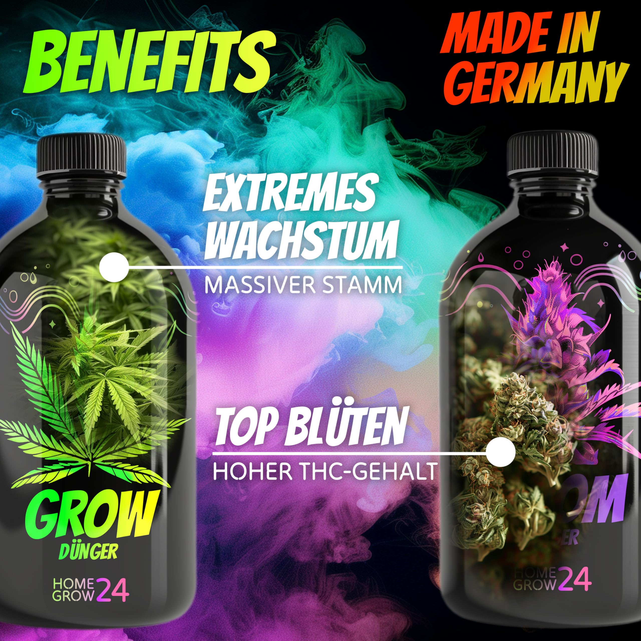 HOMEGROW24 Set di fertilizzanti per Cannabis Trio, per la Cura Completa delle Piante di Cannabis, Set da 3 da 500 ml ciascuno, per Un Raccolto Abbondante e Piante Sane