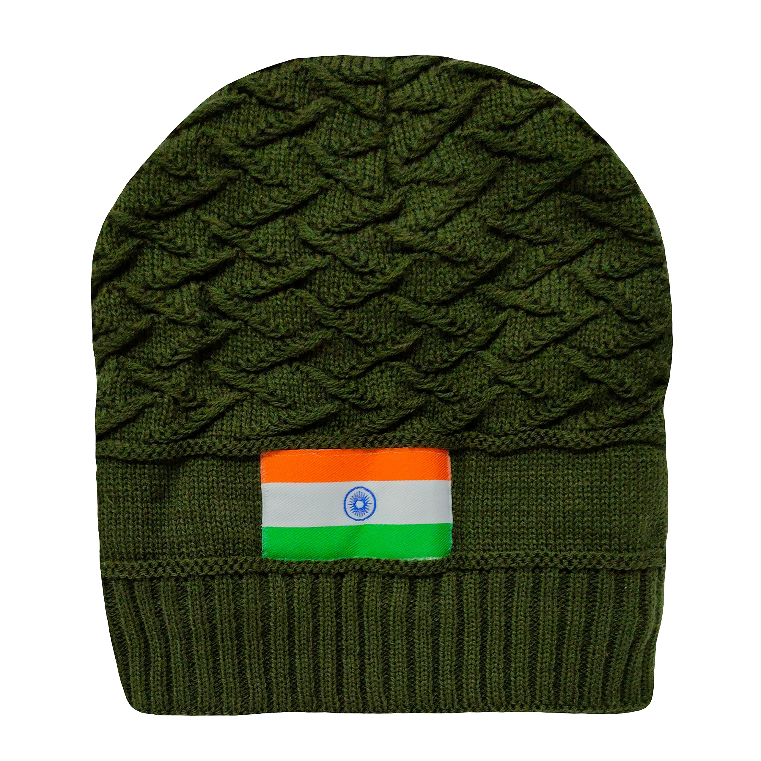 Ecom Trust - Indian Army Winter Cap with Indian Flag for Winter Season Wool Skull Topa (Green, Free Size)