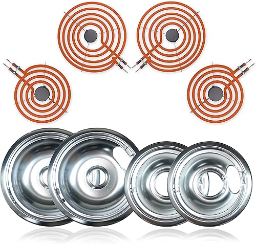 W10196405 W10196406 - Sartenes de goteo cromadas con MP21YA MP15YA elemento de superficie de quemador que reemplaza MP22YA para Whirlpool Amana