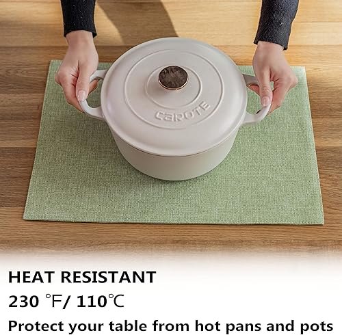 Miniatura 3 de Demetex Juego de 4 manteles individuales de lino lavables para cena, resistentes al calor, de tela salvia, resistentes a los arañazos, para mesa de