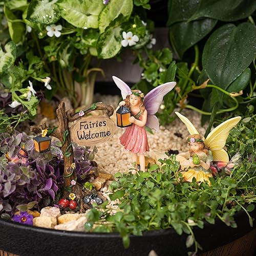 Miniatura 8 de PRETMANNS Fairies for Fairy Garden - Lindos accesorios para un jardín en miniatura al aire libre con figuras y un letrero - Suministros coloridos -
