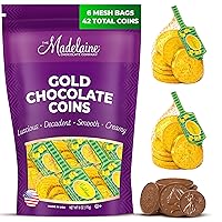 Vista 1 de Madelaine - Monedas de oro de chocolate con leche maciza, altamente detalladas, suaves y cremosas (tamaños surtidos, 6 bolsas de malla)