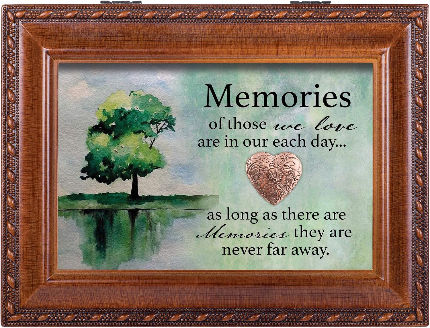 Cottage Garden Memories of Those We Love Woodgrain Rope Trim Music Box Plays Wind Beneath My Wings