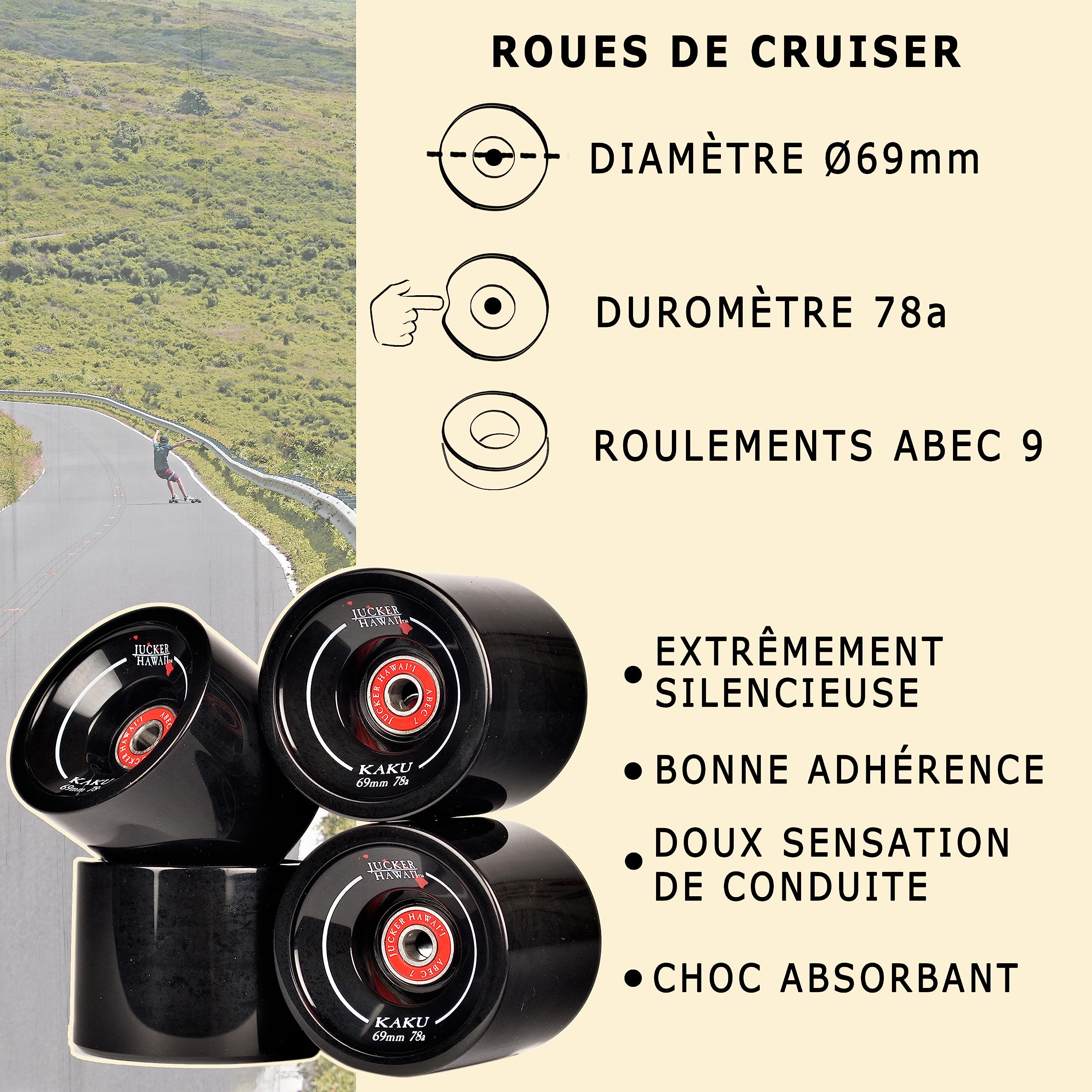 JUCKER HAWAII Longboard HOKU Longboard en 2 niveaux flexibles – Tous designs et versions – Construction en fibre de verre avec bambou et érable canadien.