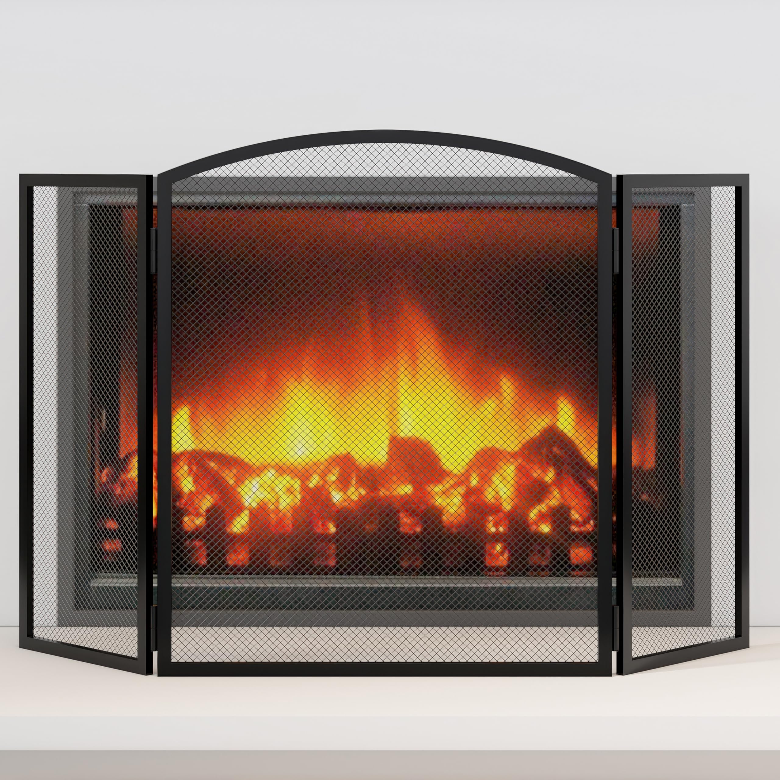 Kingson Black Fireplace Guard – Protezione antincendio di sicurezza per bruciatori a legna, bruciatori a legna e caminetti, protezione per la sicurezza dei bambini, 96,5 x 61 cm