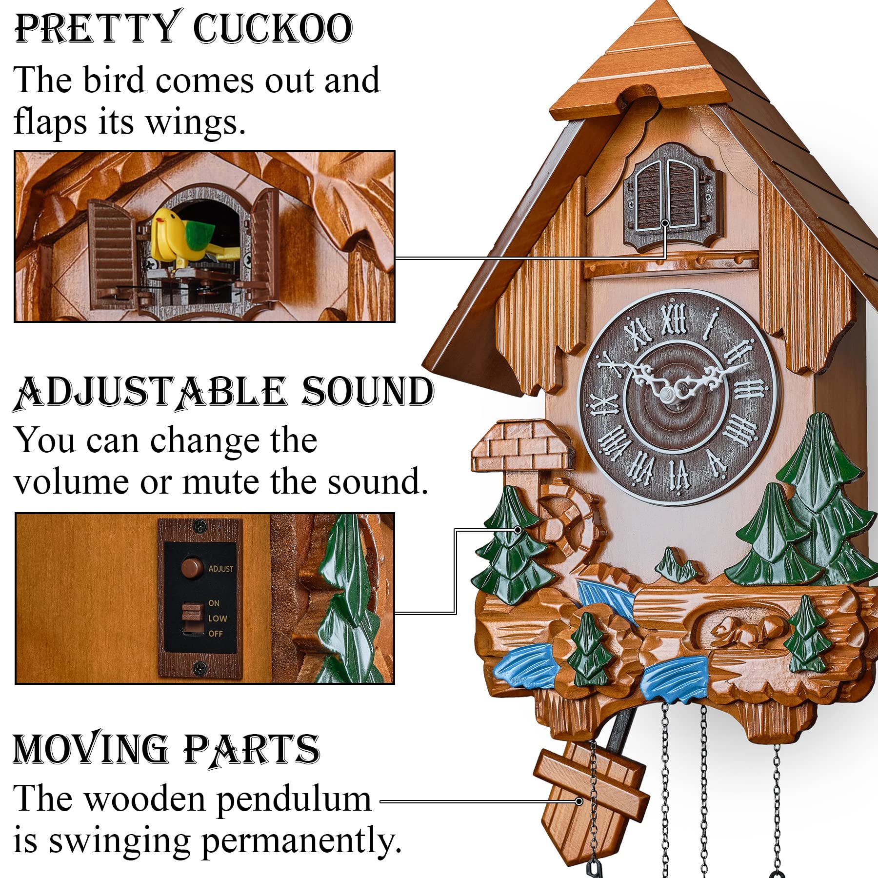 Amazon.co.jp: TIMEGEAR 鳩時計 自動ナイトモード、スイング振り子