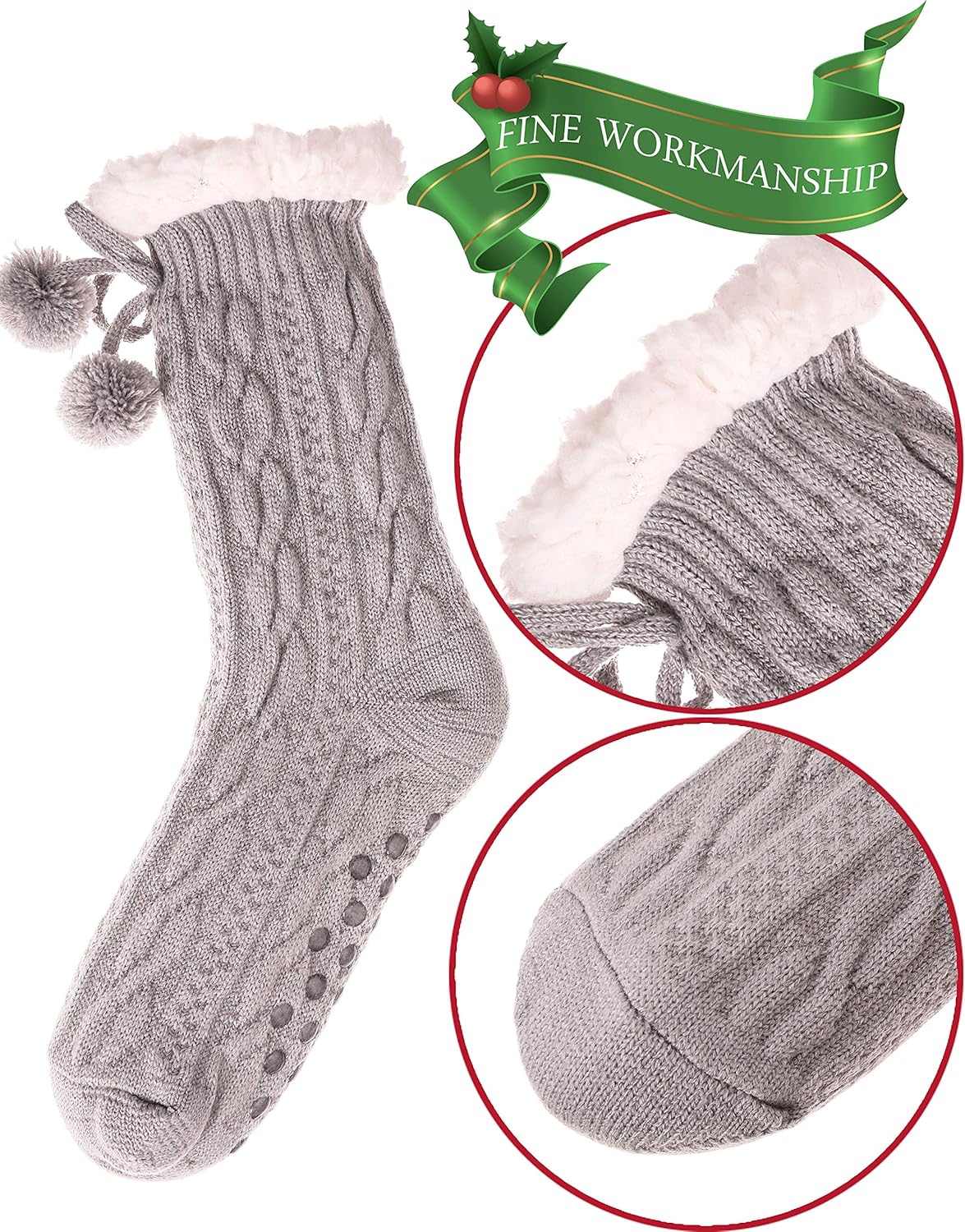EBMORE Slipper Fuzzy Socks for Women Fluffy Cozy Cabin Winter Warm Soft Fleece Comfy Thick Christmas Stocking Stuffer with Grips(Grey) at  Women’s Clothing store