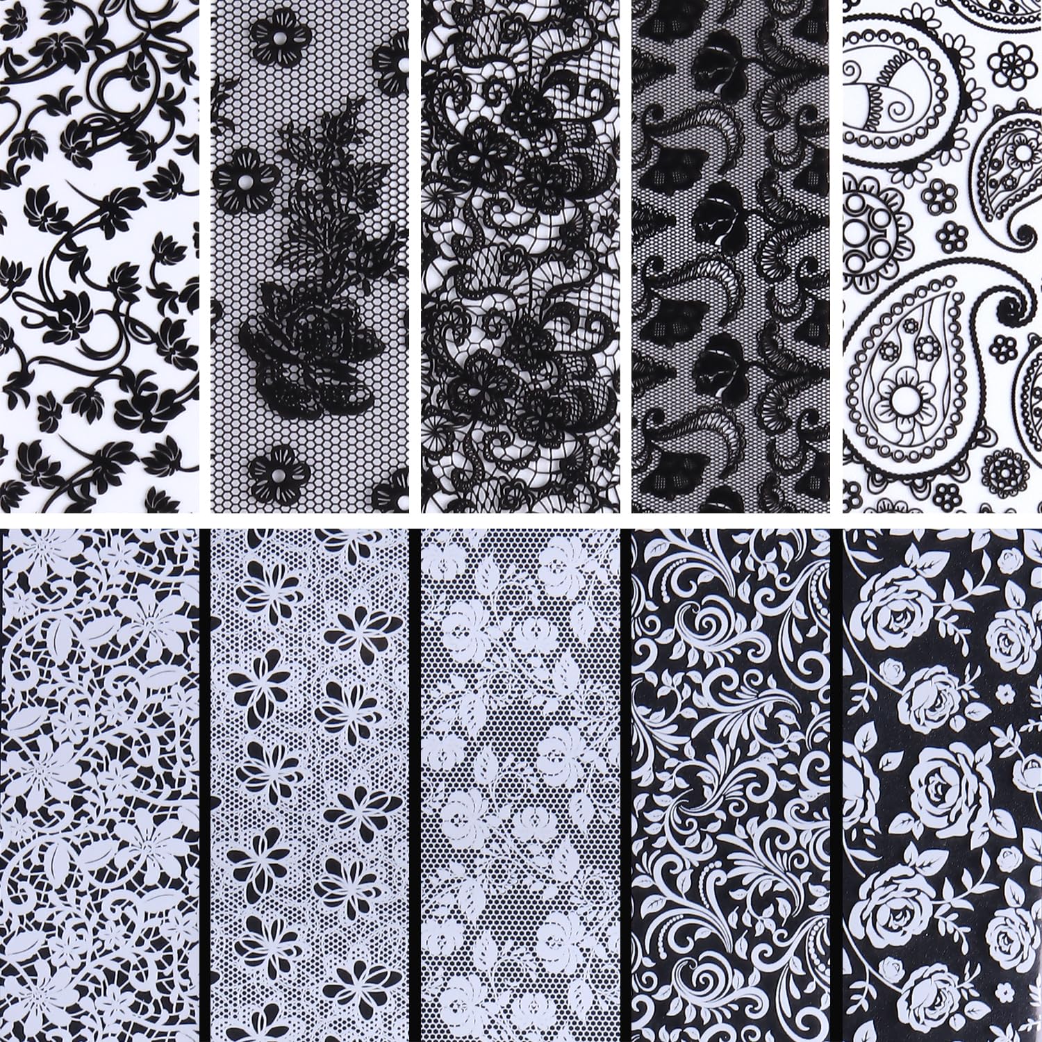 Lace Nail Foil Stickers - Black & White Designs -5 Lace Nail Foil Stickers - Black & White Designs -5