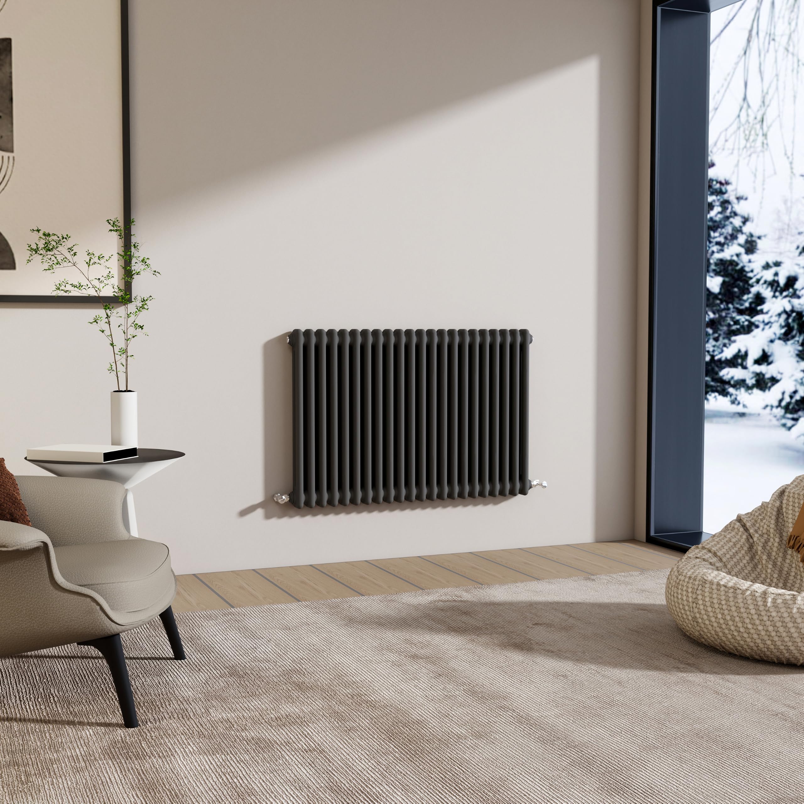 Traditional 2 Column Cast Iron Radiator 600x1010mm Horizontal Anthracite — image 1