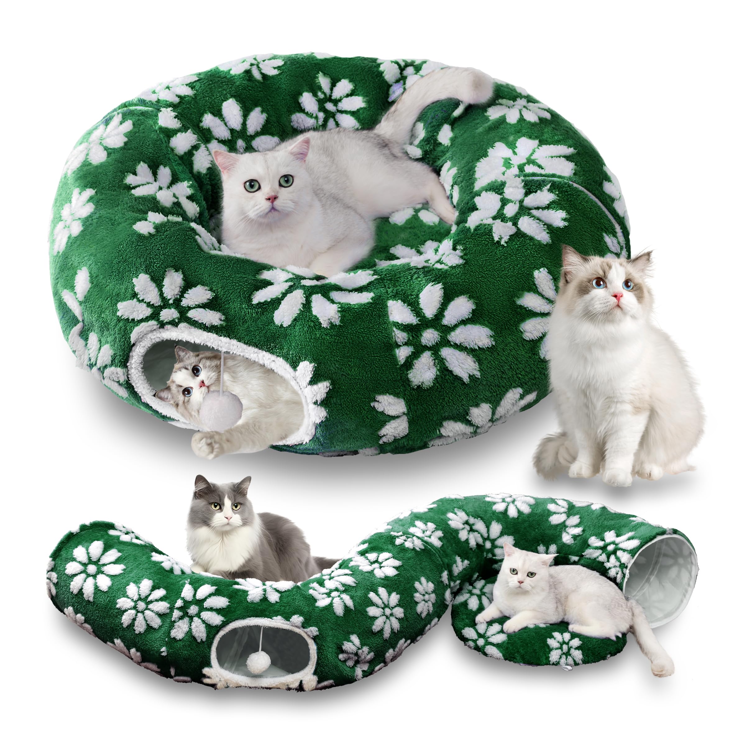 Cute Round Cat Tunnel for Indoor Cats, Green Flower