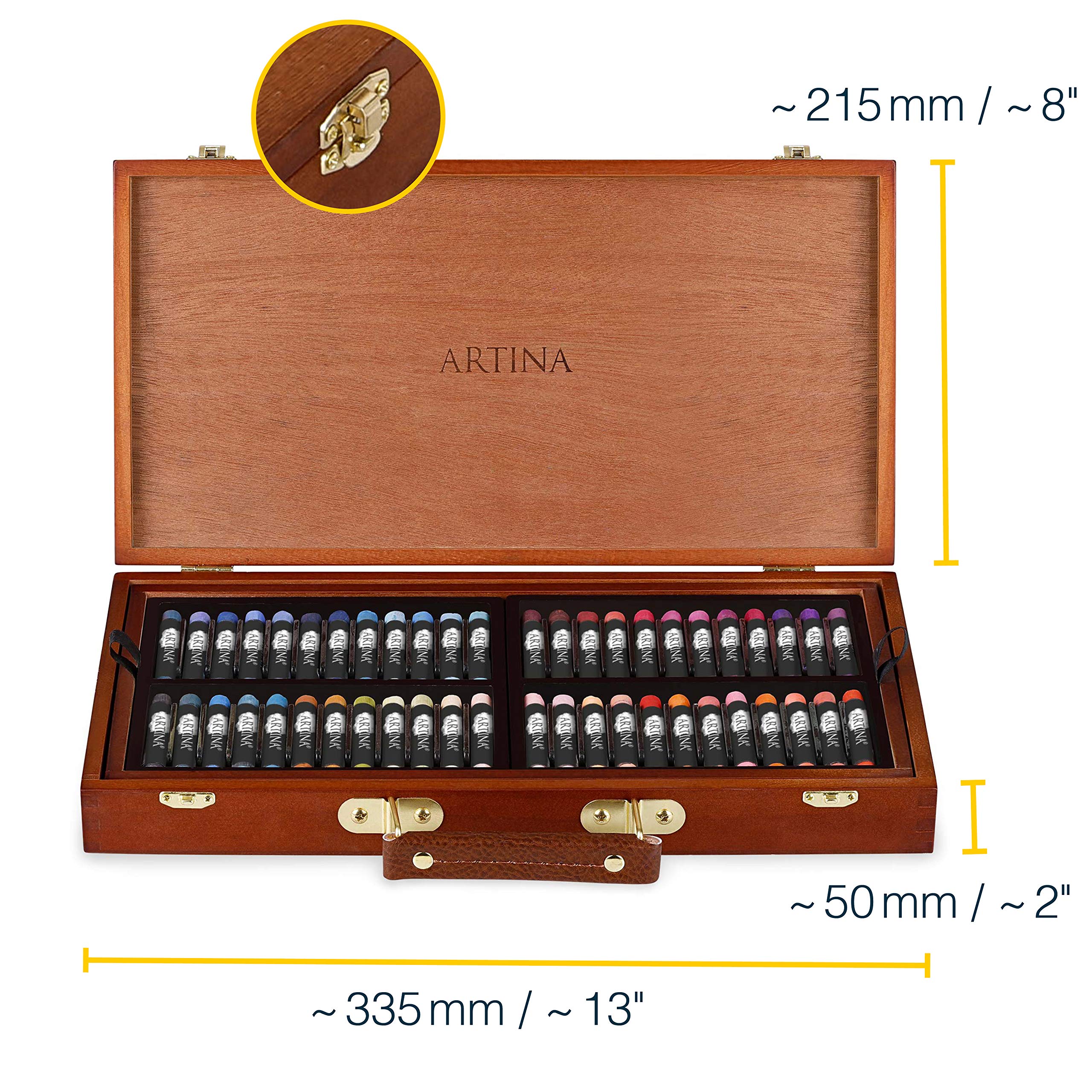 Artina Zestaw 96 gładkich i żywych pasteli artystycznych Pastilo - Pastelowe kredki w FSC® -Certyfikowanym drewnianym etui do rysowania Zestaw kredek pastelowych dla początkujących i artystów
