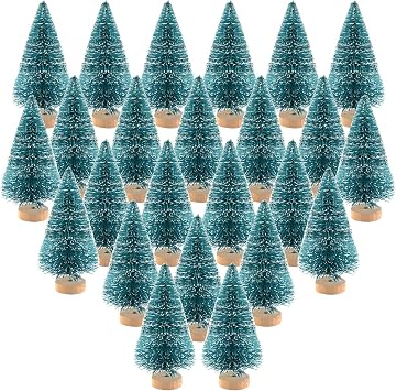 KUUQA 24Pcs Mini Sisal Bottle Brush Christmas Trees, Small Size