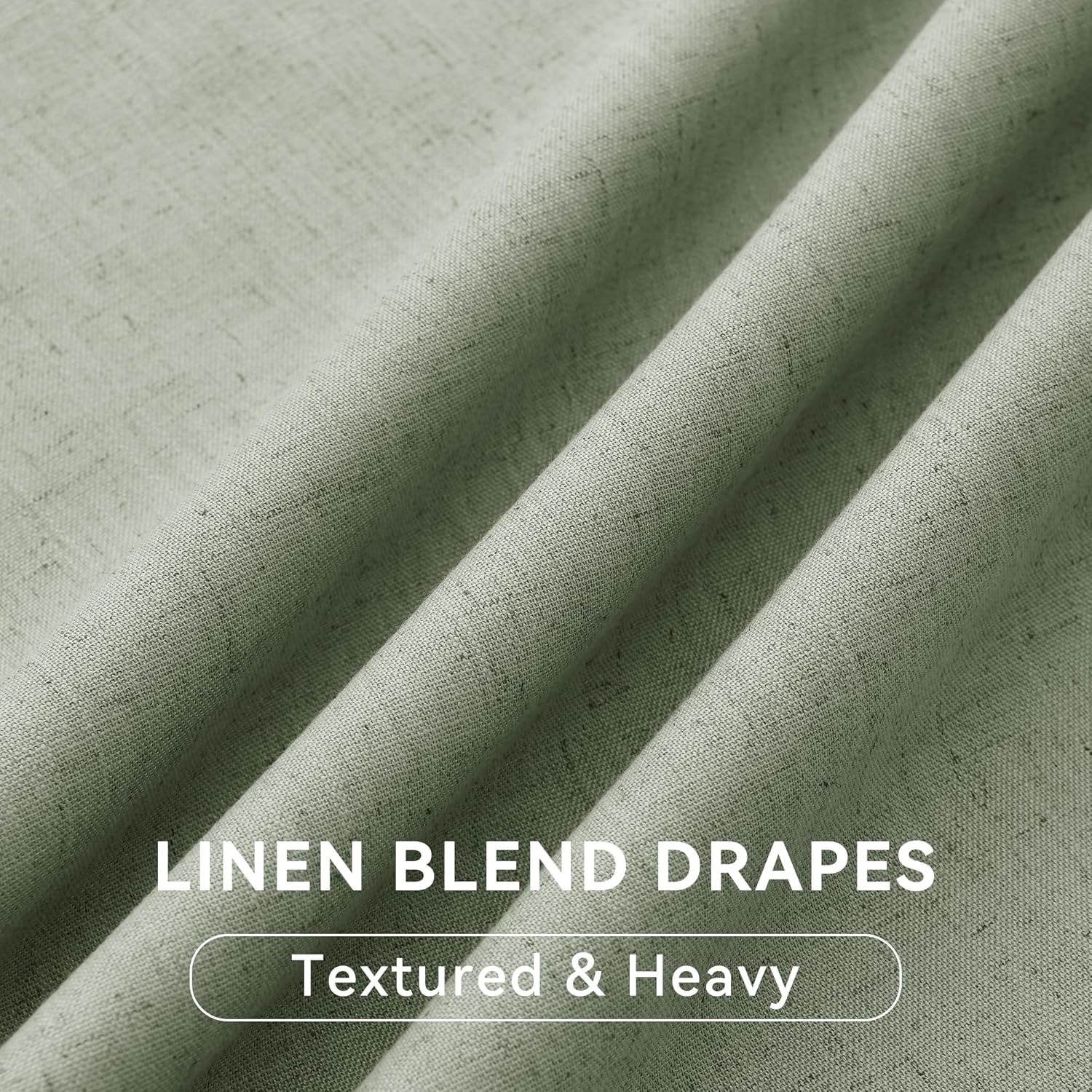 Sage Green Blackout Linen Curtains for Bedroom 90 Inches Long Back Tab Elegant Textured Thermal Insulated Black Out Room Divider Curtain for Living Room Sliding Doors 2 Panels Set 52x90