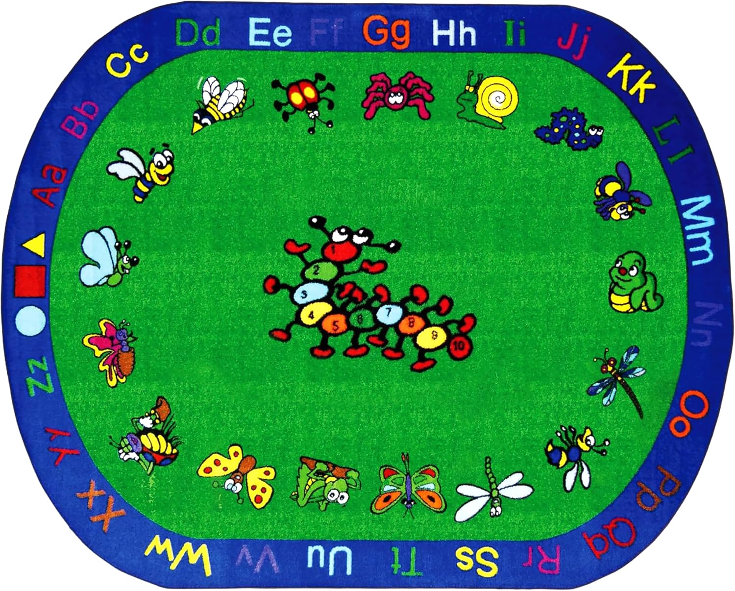 SAFECASTLE Kids Carpet Kritters Alphabet Rug 5'4" x 7'8"– Colorful Oval Educational Area Rug with Letters, Numbers & Insects, Learning Carpet for Toddlers, Preschool, Classroom, Daycare & Playroom