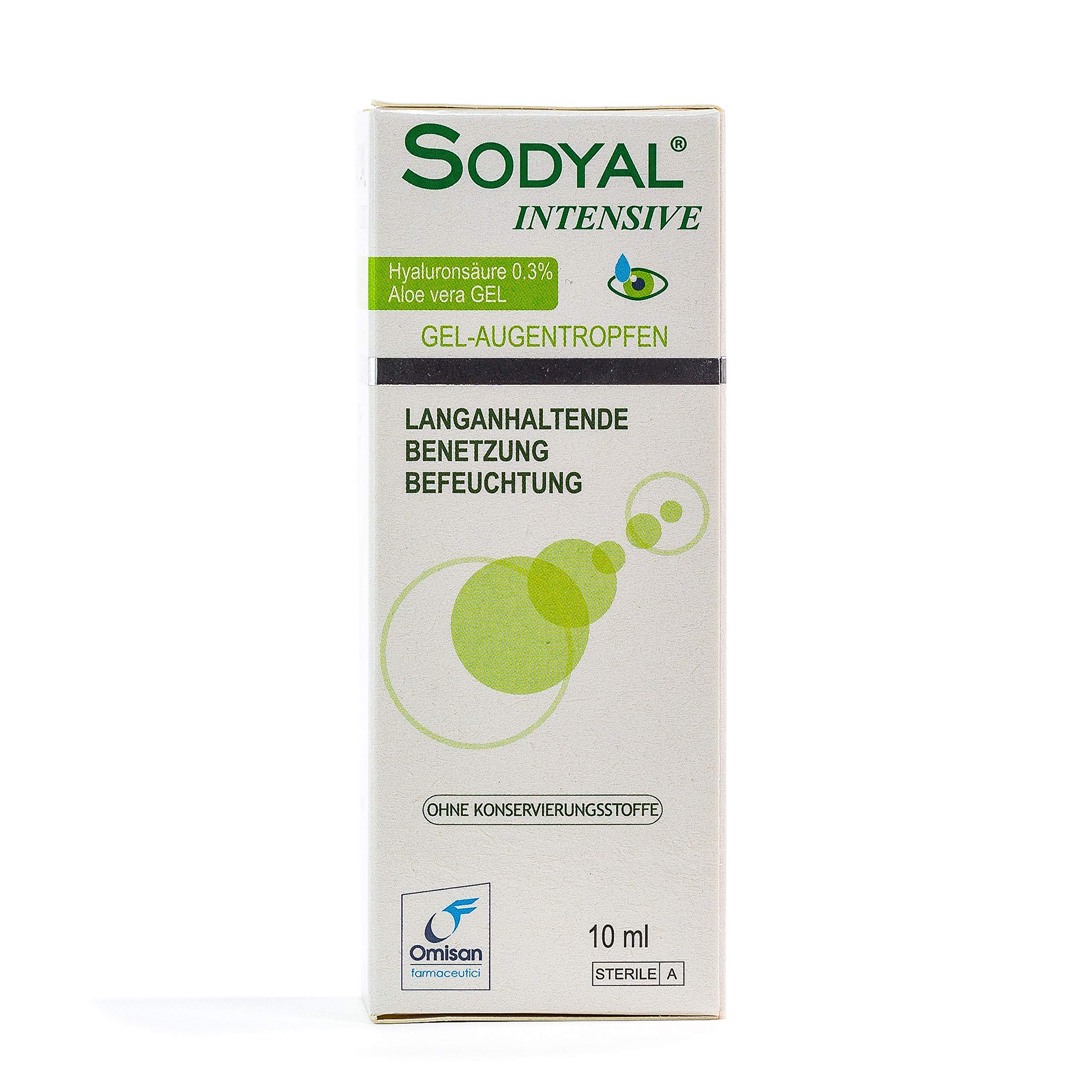 Sodyal Intensive Gocce-Gel - Lubrificante di lunga durata ed idratante. Gocce oculari con Acido ialuronico ed estratti naturali di Aloe vera - 10 ml