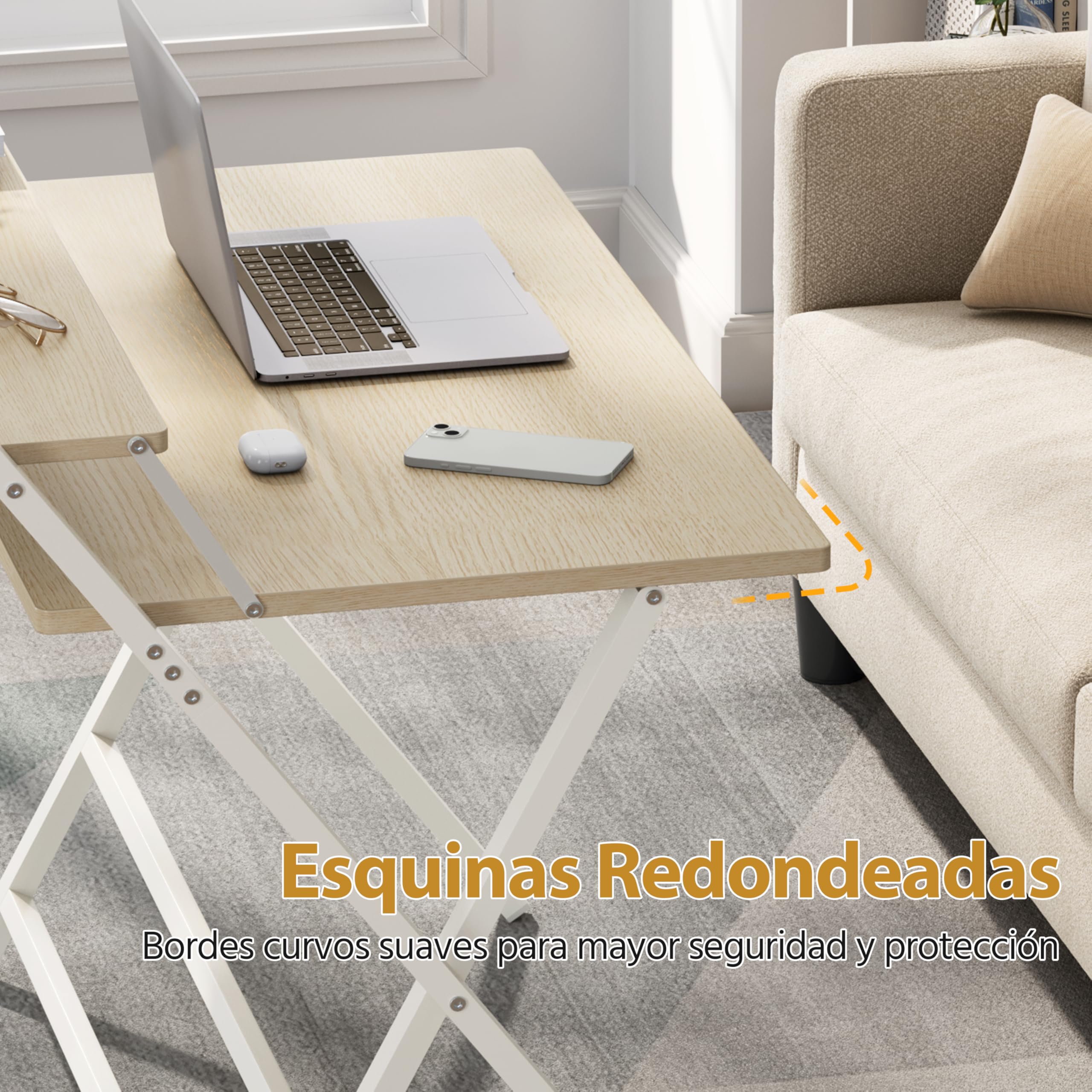 Yaheetech Escritorio de Ordenador Plegable 50x100x74.5cm con Estante de Monitor, Fácil de Plegar y desplegar, Adecuado para Dormitorio, Estudio y Salón, Beige