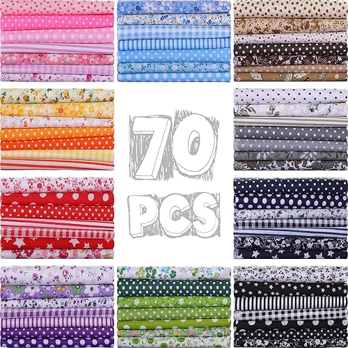 Macarrie 70 piezas de algodón grueso acolchado de 20 x 20 pulgadas, paquetes de tela con estampado floral, suministros de costura, cuadros de tela