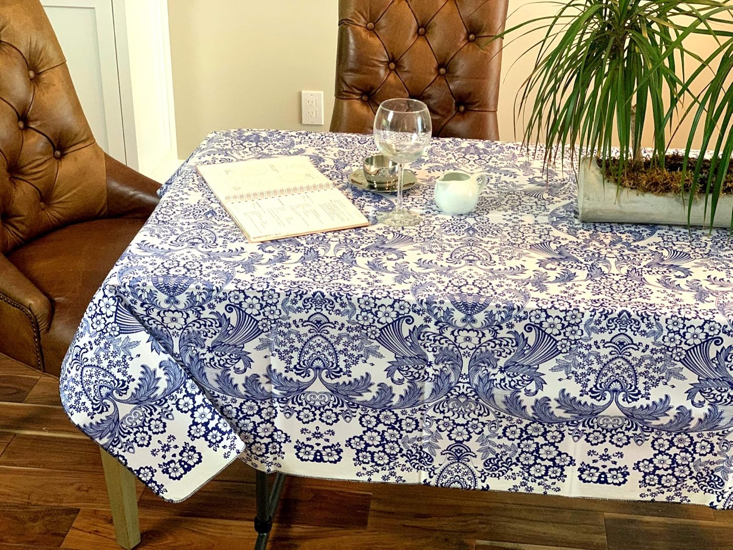 Alux Vinyl Tablecloth Rectangle - Waterproof Oilcloth Table Cloth - Wipeable Tablecloths for Picnic - Non-Fading Plastic Table Cover with Better Than Flannel Backing - Eden Blue (55x70In Rectangle)