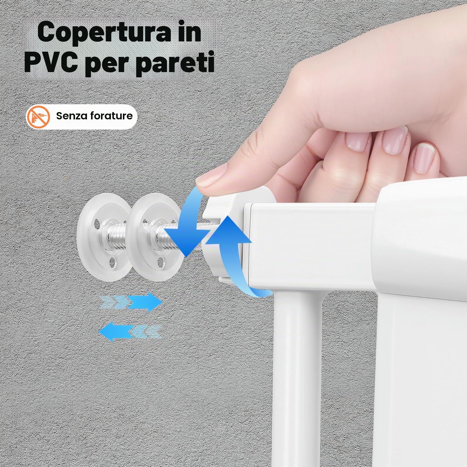 Griglia di protezione per porta, altezza 150 cm, senza foratura, griglia di sicurezza per cani e gattini, in metallo con chiusura automatica, per scale per bambini (bianco, 150 cm)