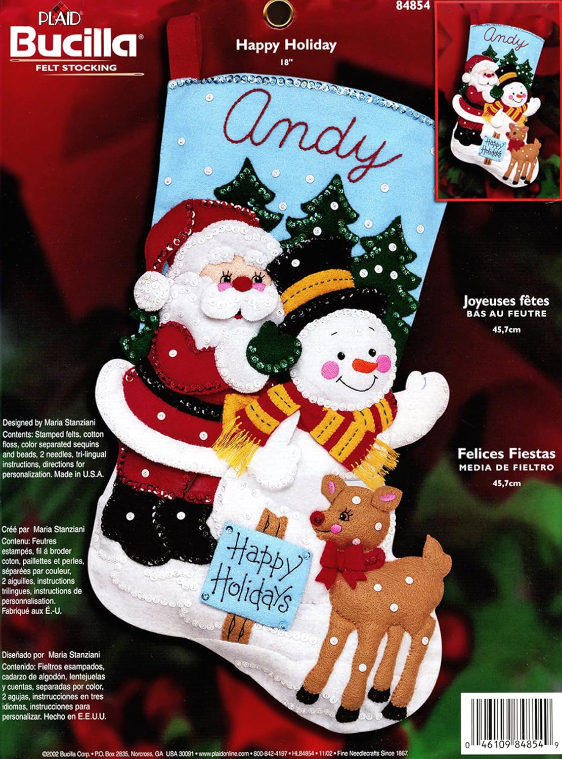 Bucilla Plaid "Happy Holiday" Felt Applique Stocking Kit 84854