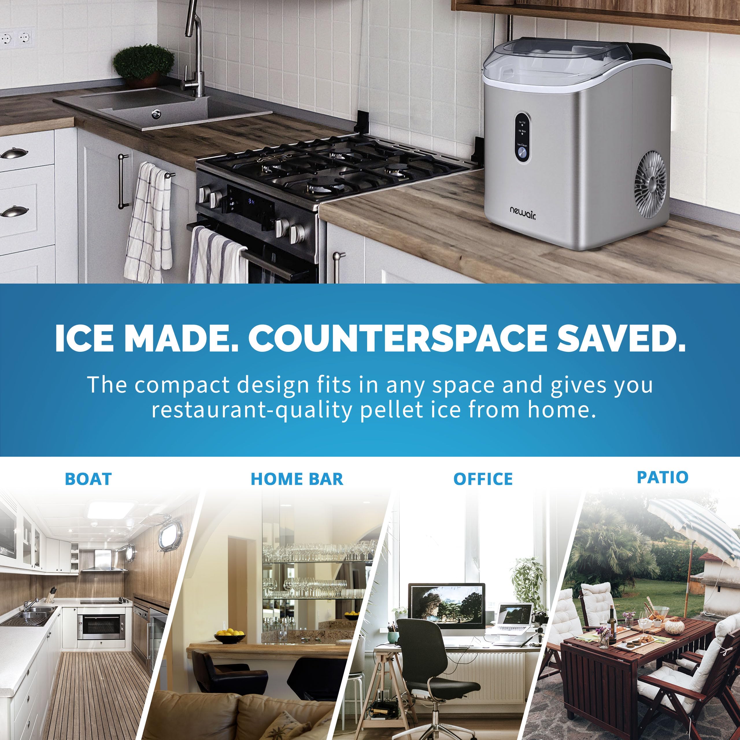 NewAir Countertop Nugget Ice Maker, 26 Lbs/Day Sonic Ice Machine In Stainless Steel – Self-Cleaning, Refillable Tank, Chewable Ice For Home, Kitchen, Office, Or Coffee Bar on Fridge.com - View 6