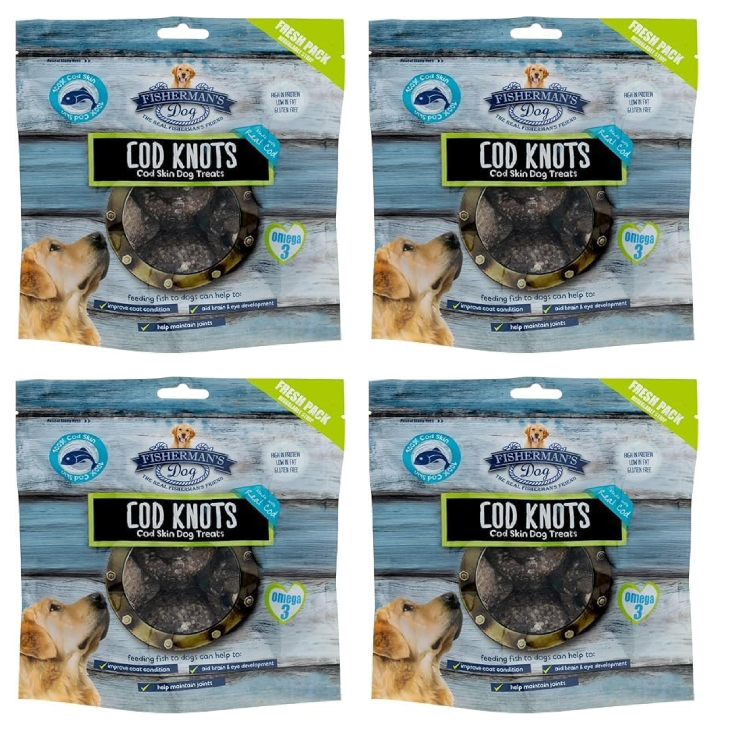 ark future Fisherman Dog Treats - Mini Salmon Slices 100g - Pack of 4 - Tantalising Tasty Seafood Treats in Many Flavours - Dogs Love to Be Rewarded (Cod Knots)