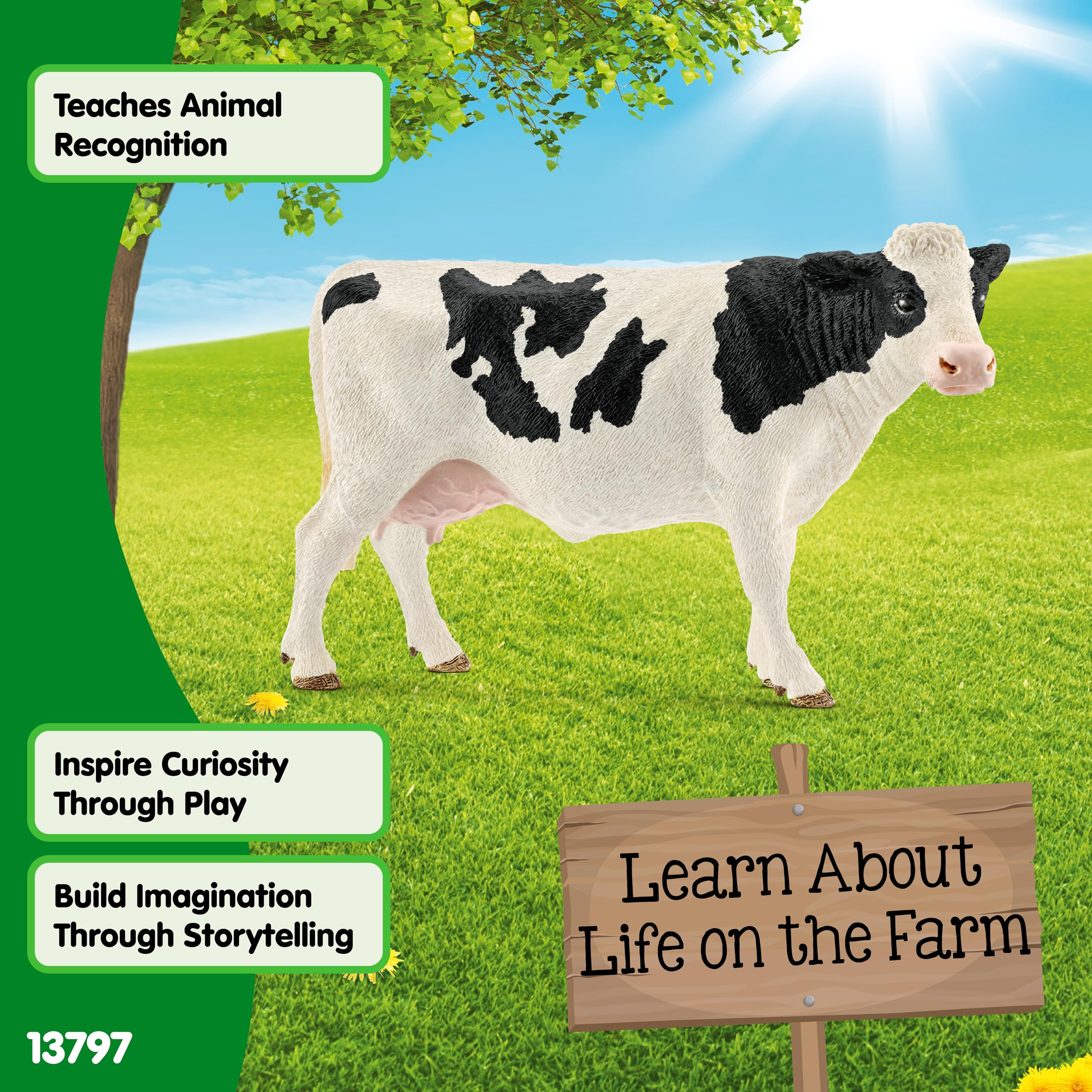 schleich FARM WORLD | Krowa holsztyńska 13797 | figurka zwierzęcia z farmy | szczegółowa figurka zwierzęcia | prezent dla dziewczynek i chłopców | zabawka farma od 3 lat | 13 x 6 x 8 cm