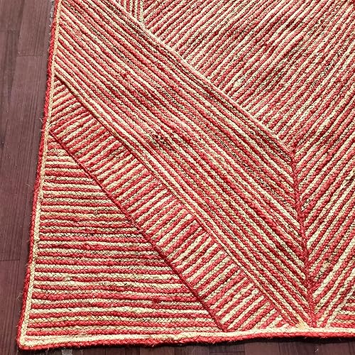 Miniatura 4 de ARTS OF JAIPUR Collection - Alfombra de yute trenzada a mano de 3 x 10 pies, color rojo y beige, alfombra de pasillo de yute para mesita de noche,
