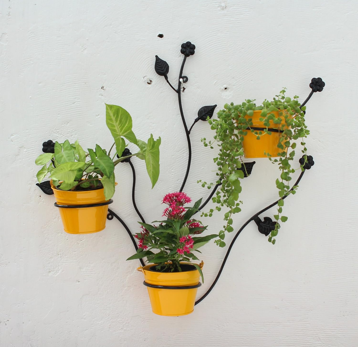 Green Gardenia Iron Leaf Wall Bracket with Metal Bucket/Wall Planter