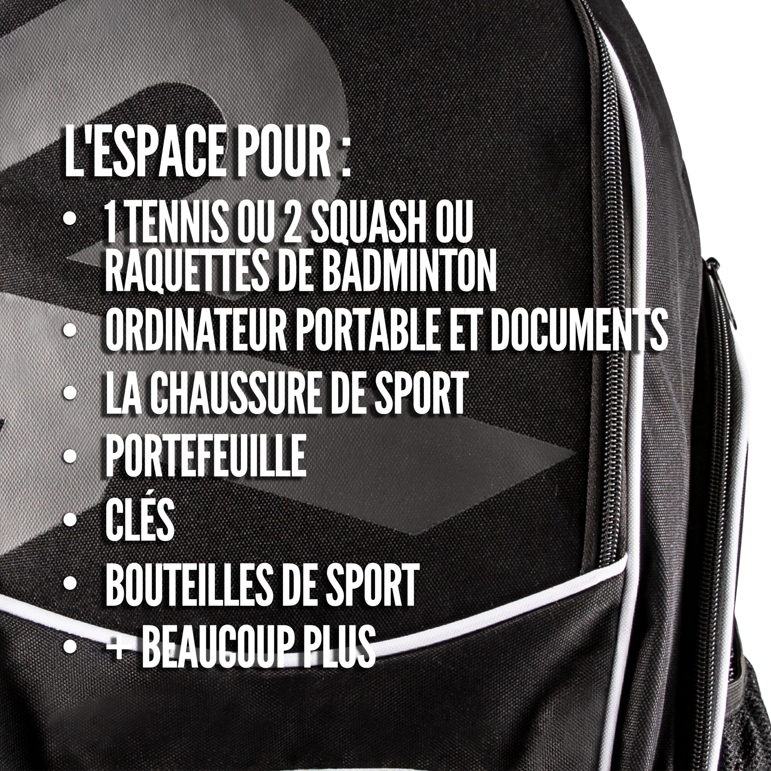 Raquex Sac à Dos de Sport pour Raquette de Tennis ou 2 Raquettes de Squash ou Badminton Sac à Dos pour Raquettes + Chaussures + Ordinateur Portable + Gourde